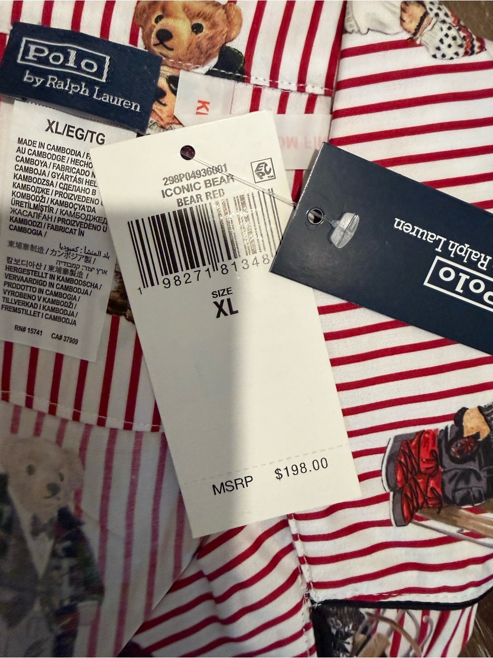Polo by Ralph Lauren Red & White Striped Teddy Bear Satin Pajama Set - Picture 2 of 9